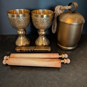Gold Goblet Set with Corkscrew and Rolling Pins